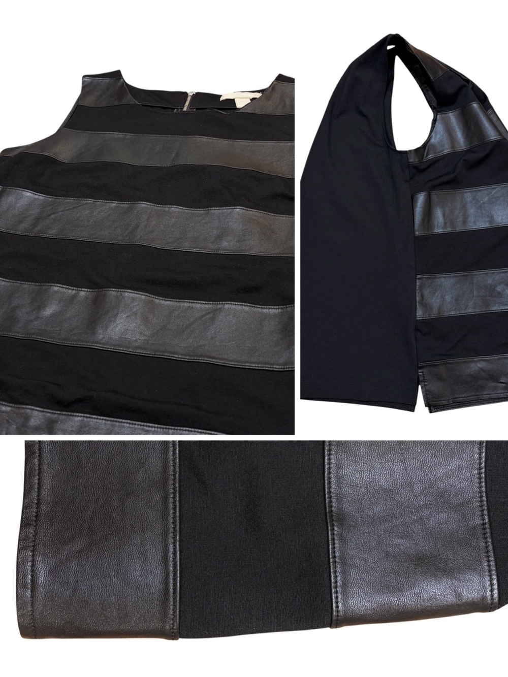 Faux Leather Stripe Ponte Shell Top - Picture 13 of 16